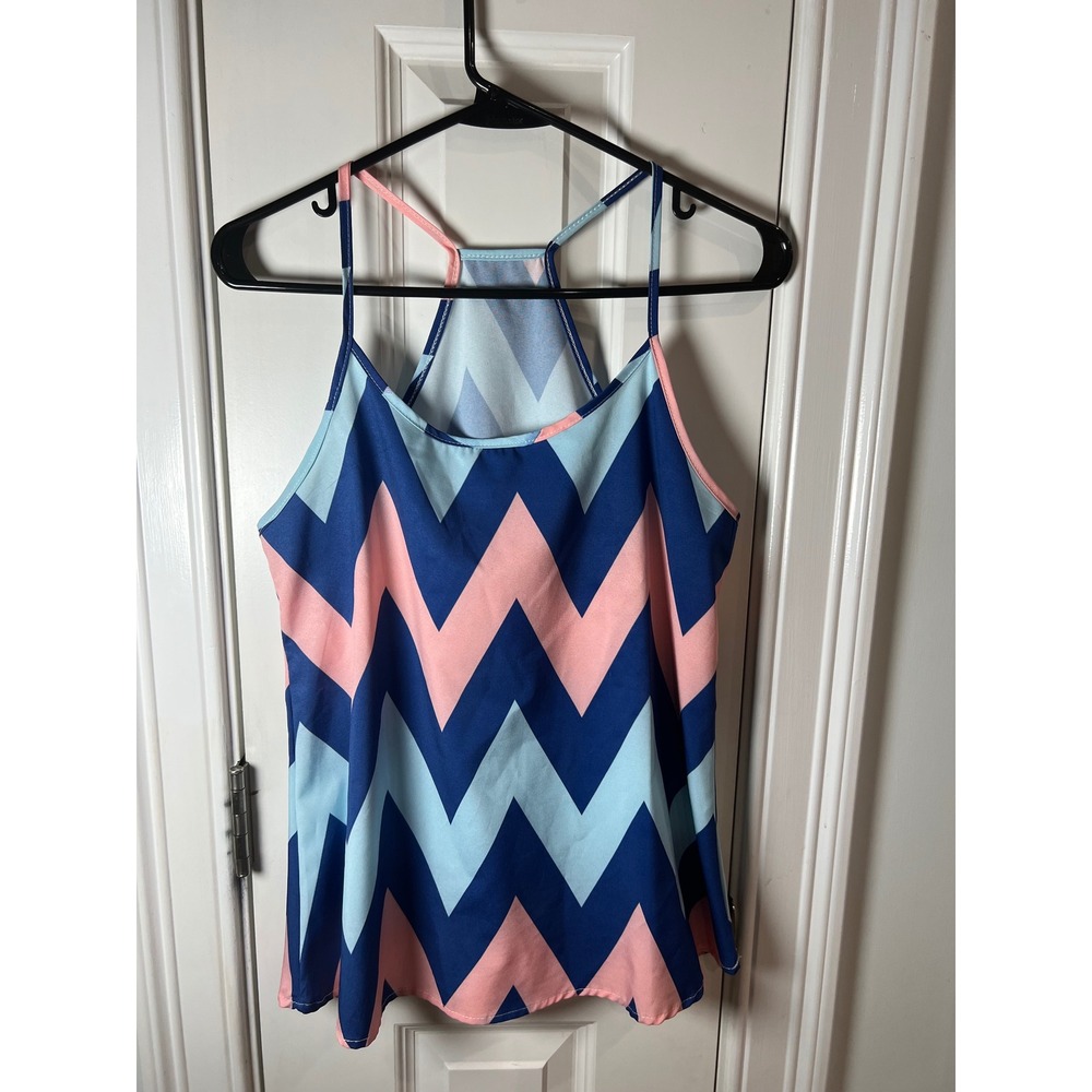 Womens Pink Blue Chevron Zigzag Sleeveless Cami Halter Top Racerback Tank